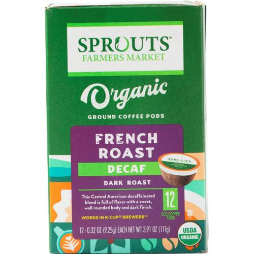 Sprouts Organic French Roast Dark Blend Decaf Coffee Pods 12 Pack