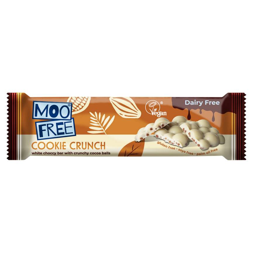 Moo Free Cookie Crunch White Choccy Bar With Crunchy Cocoa Balls