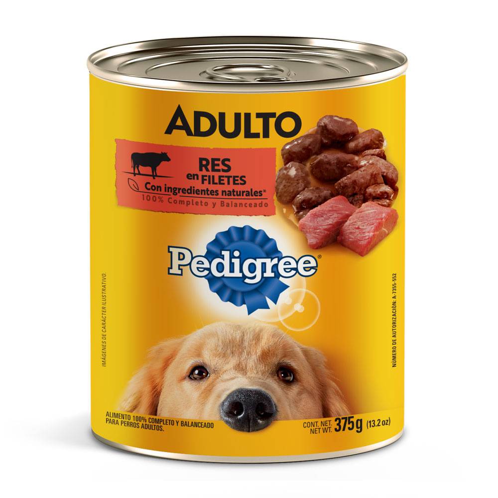 Pedigree alimento adulto lata res en filetes (lata 375 g)