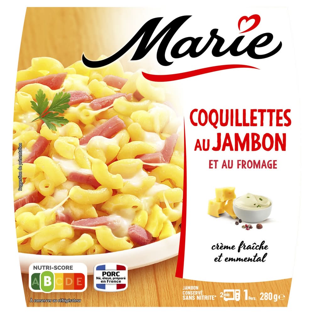 Marie - Plat cuisiné coquillettes, jambon & fromage (280g)