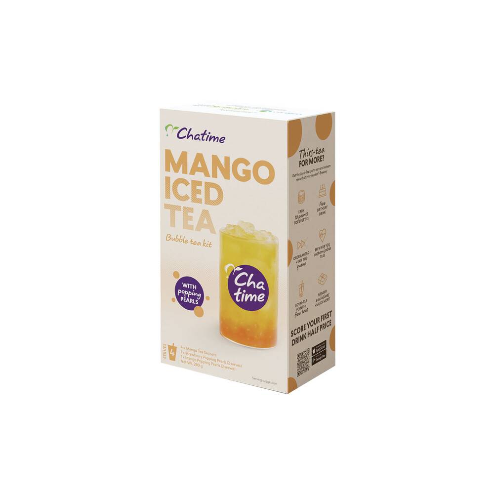 Chatime Iced Bubble Tea With Popping Pearls, Mango (280g, 4 pack)