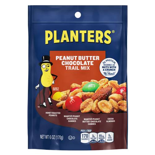 Planters Peanut Butter Chocolate Trail Mix with Honey Peanuts (M&M Peanut  Butter & Peanut Chocolate Candies & Cocoa Almonds, 12 ct Pack, 6 oz Bags)