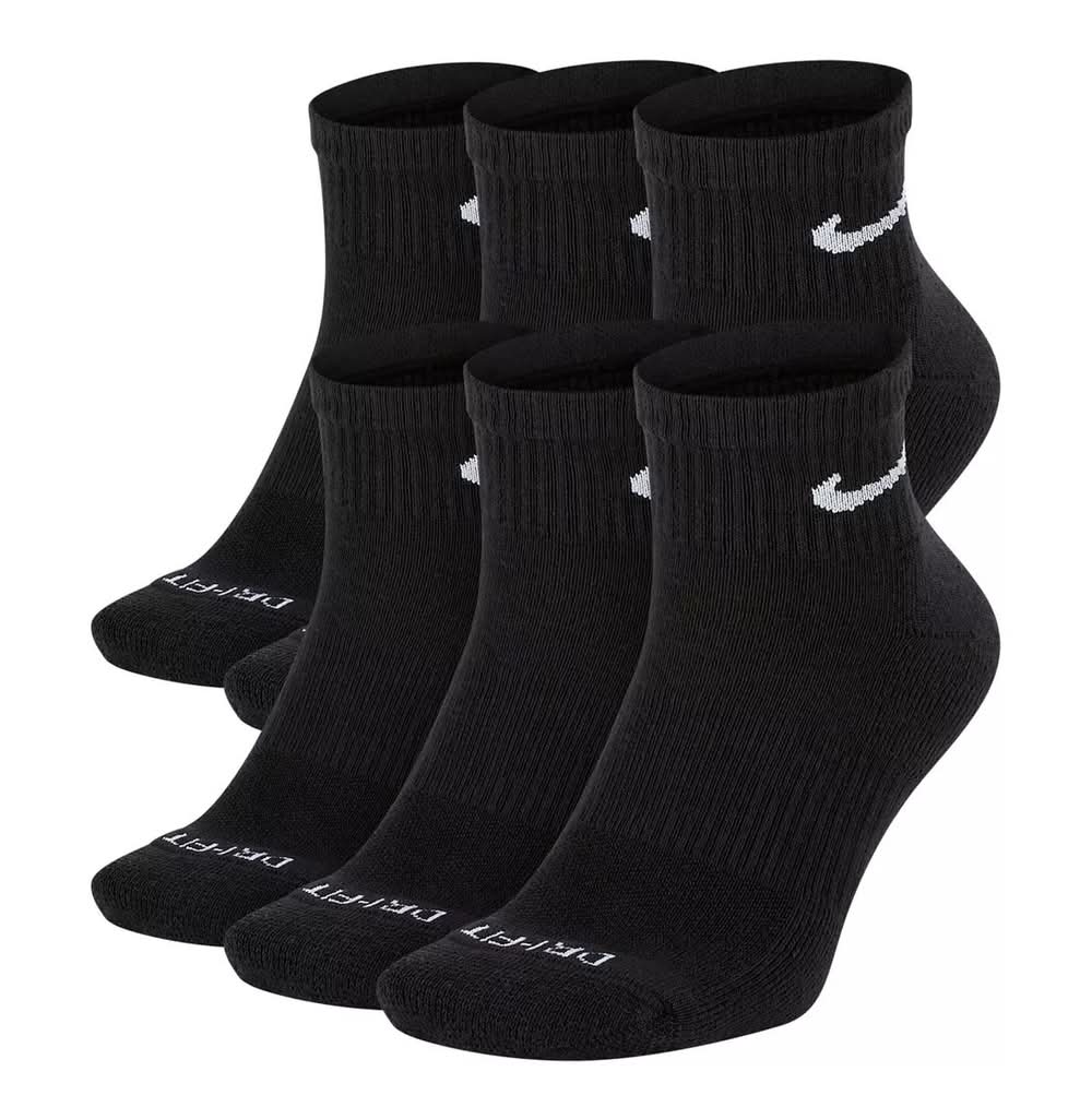 Nike Everyday Plus Cushioned Ankle Socks - 6 Pack (Black L)