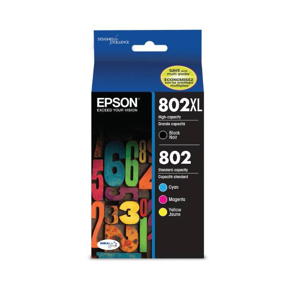 Epson 802Xl/802 Durabrite High-Yield Black and Cyan Magenta Yellow Ink Cartridges T802xl-Bcs