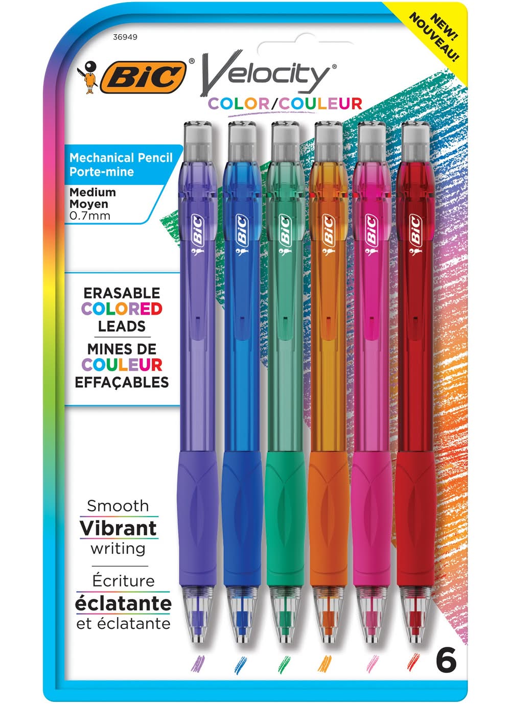 BiC Velocity Mechanical Pencils Refills With Colored Leads Medium Point, 0.7 mm (6 ct)