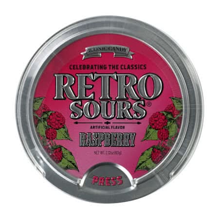 Retro Sours® Rasberry Candy Tin 2.1oz Raspberry