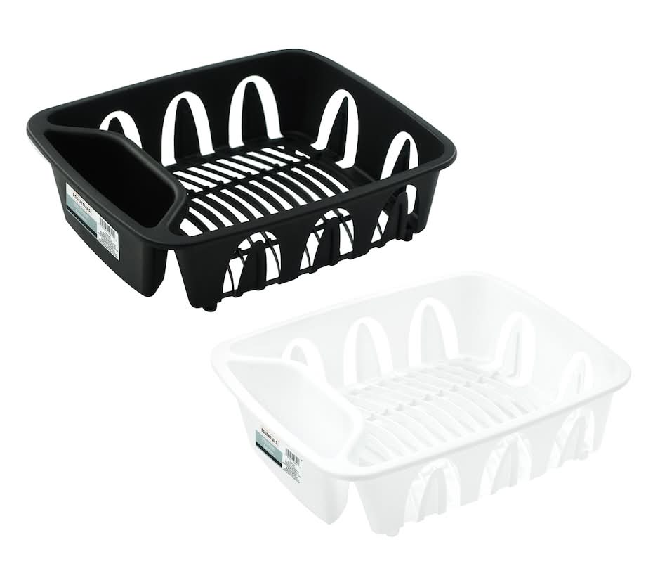 Essentials Plastic Dish Racks, 13.8x11.8 in, White-Black. (2 ct)