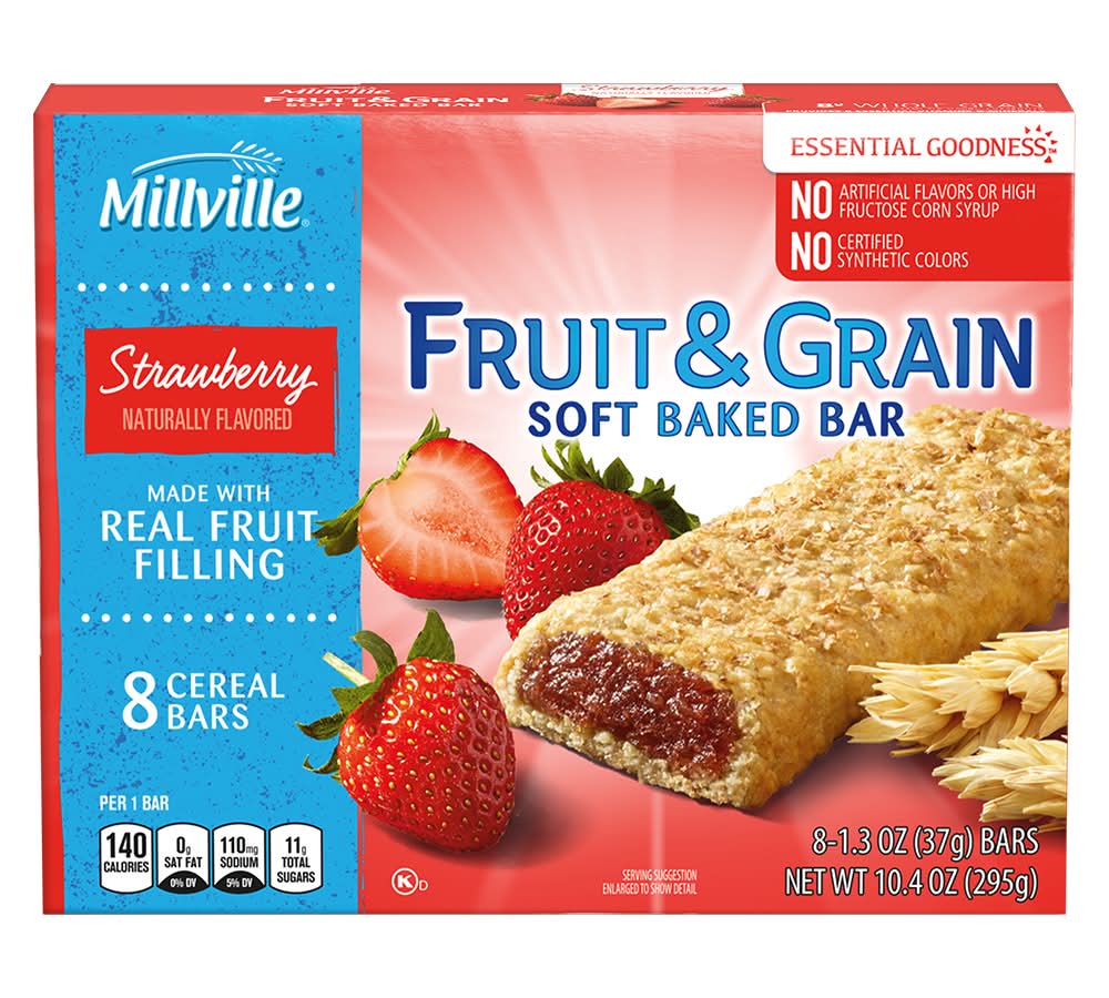 Millville Real Fruit & Grain Filling Soft Baked Cereal Bar, Strawberry (8 x 1.3 oz)
