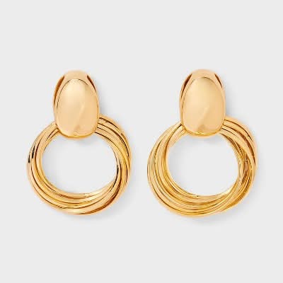 Twisted Doorknocker Earrings - Universal Thread™ Gold: Recycled Zinc, Post Closure, 1.5" Drop
