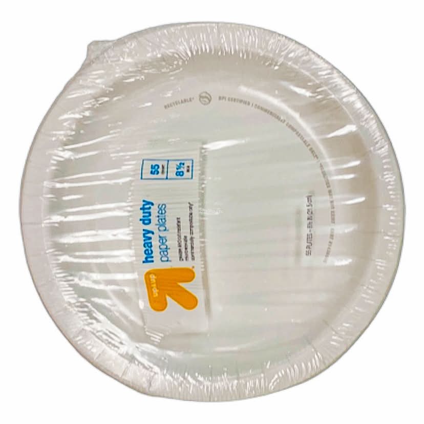 up&up Heavy Duty Paper Plates, 8.5 in, White (55 ct)
