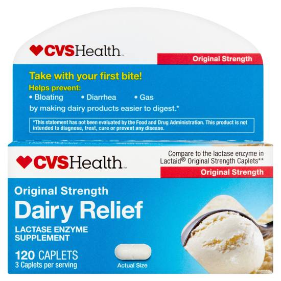 CVS Health Dairy Relief Caplets Original Strength, 120 CT