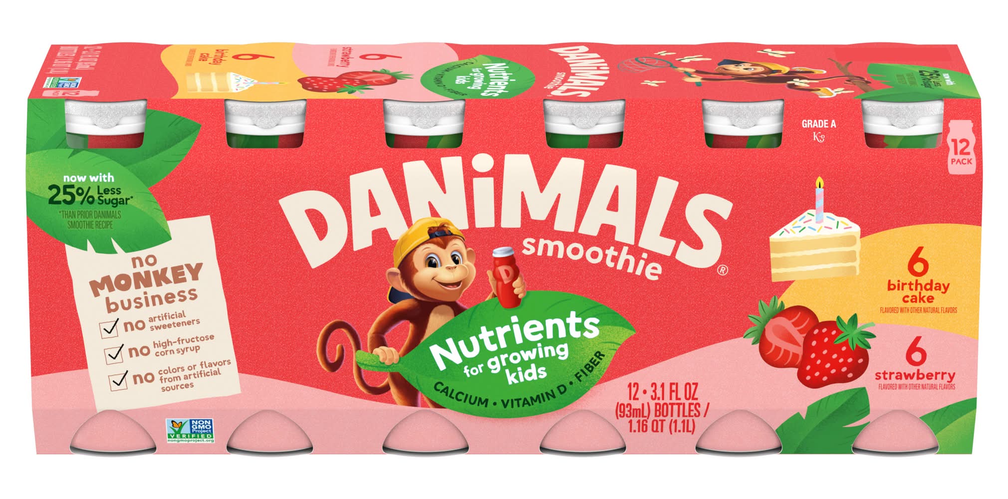 Danimals Yogurt Drink Variety pack, Strawberry- Birthday Cake (12 x 3.1 fl oz)