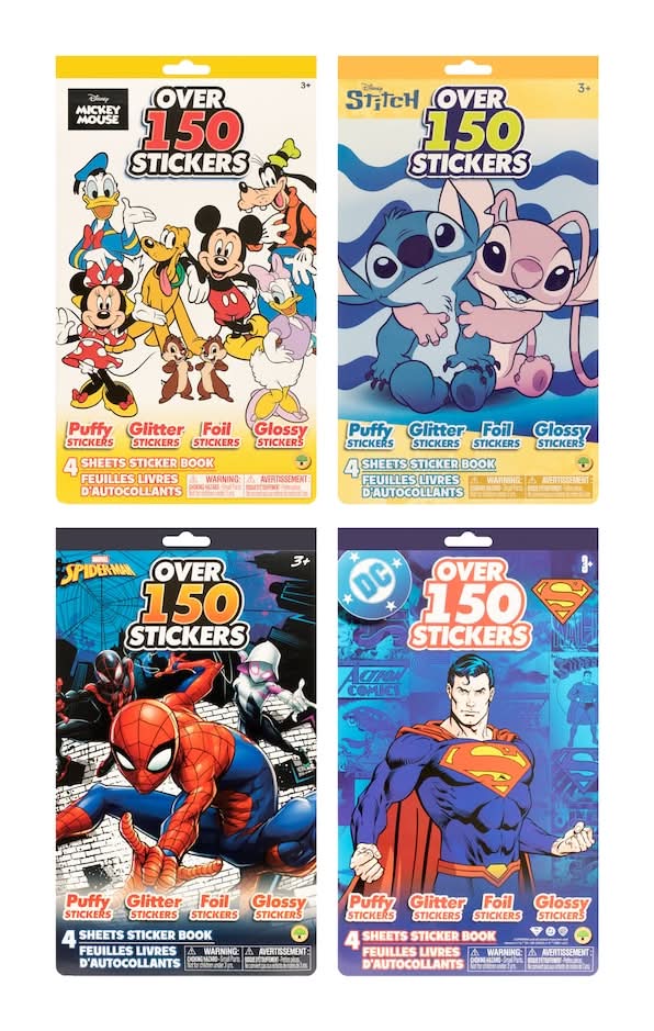 Licensed Characters Four Sheet Sticker Book, Assorted Characters, 150-pc Pack.