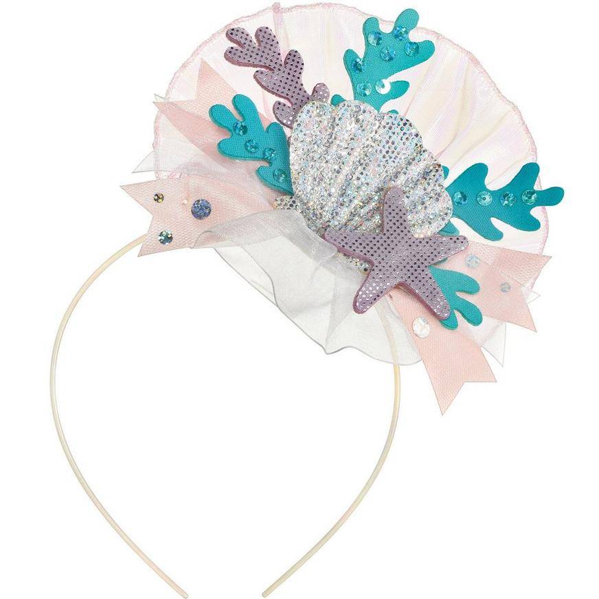 Iridescent Shimmering Mermaids Seashell Fabric Plastic Headband, 4.5in x 9in