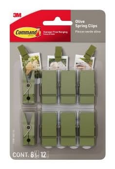 Command Spring Clips Hooks & Strips, Olive (20 ct)