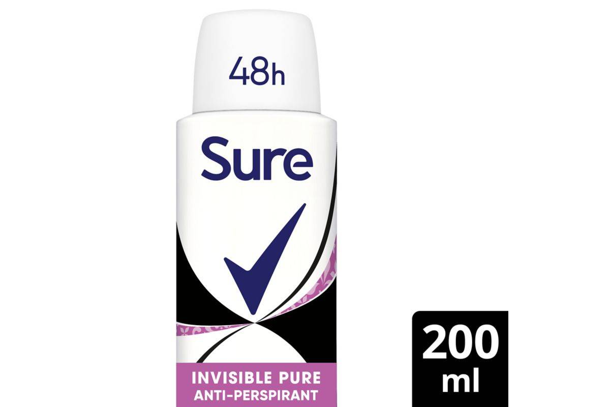 Sure Invisible Pure Anti-Perspirant Spray for 48hour protection against sweat, odour, white marks & yellow stains 200ml