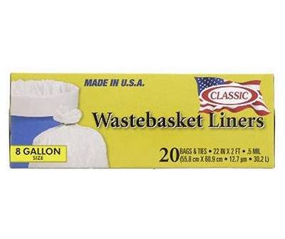 8-Gallon Flap Tie Wastebasket Liners, 20-Count