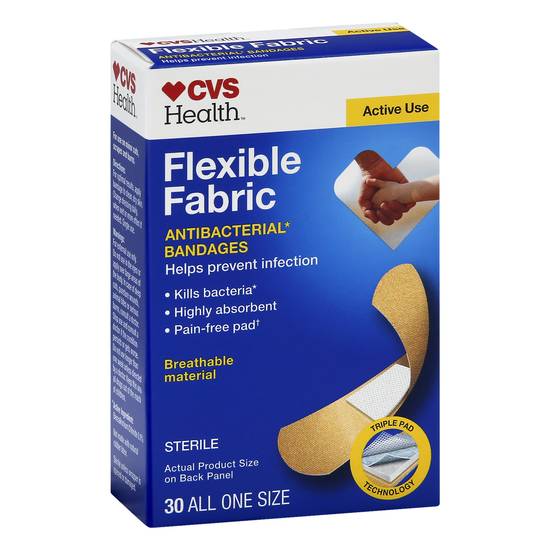Cvs Health Flexible Fabric All One Size Antibacterial Bandages (30 ct)