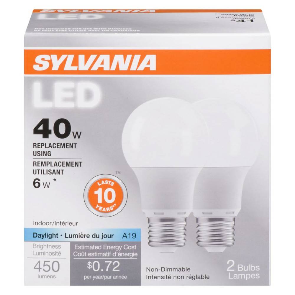 Sylvania Led 6 W Light Bulb A19 Day 10 Y (2 pack)