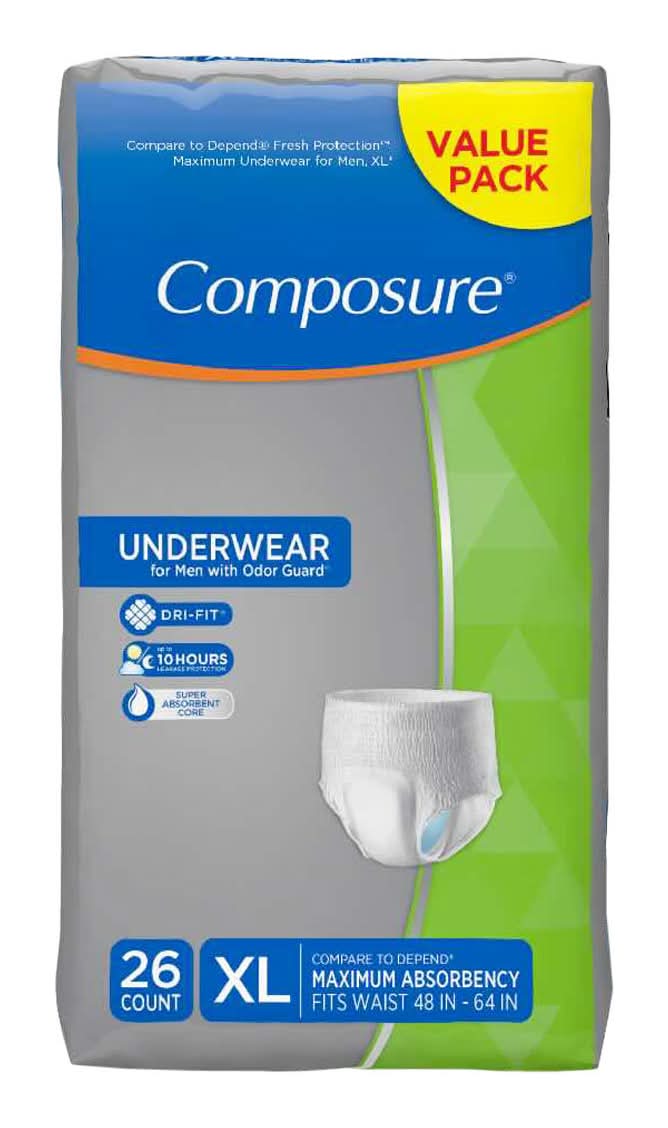 Composure Super Absorbent Core Men'S Underwear Xl 26 Ct