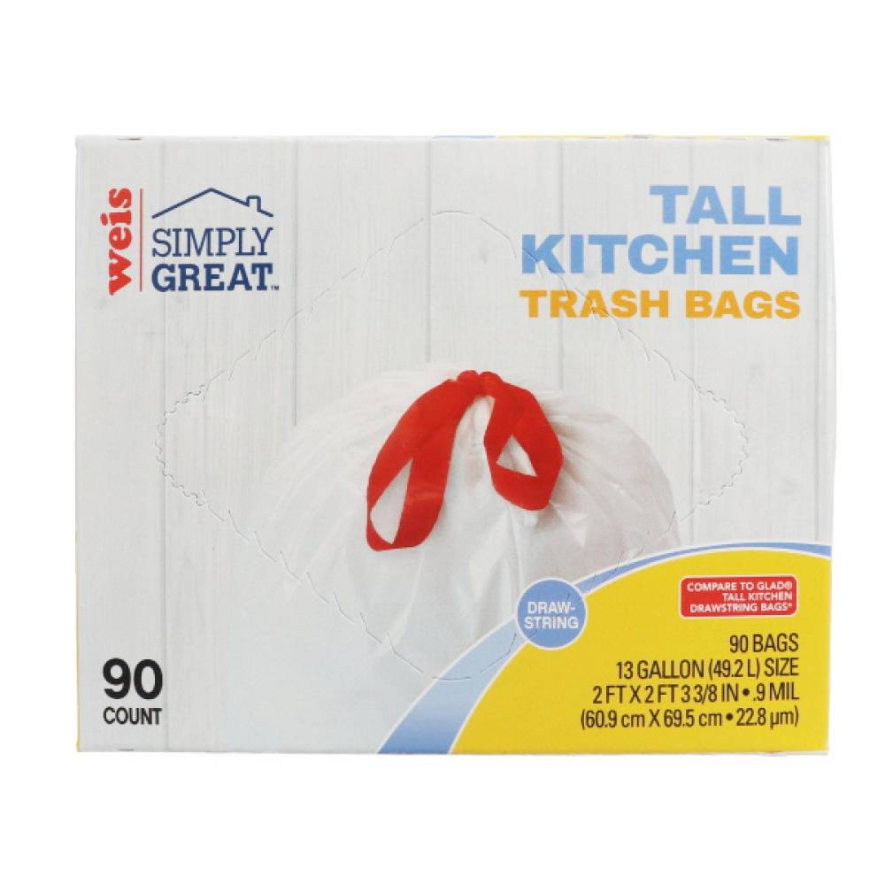 Weis Simply Great Tall Kitchen Trash Bags 13 Gallon Drawstring