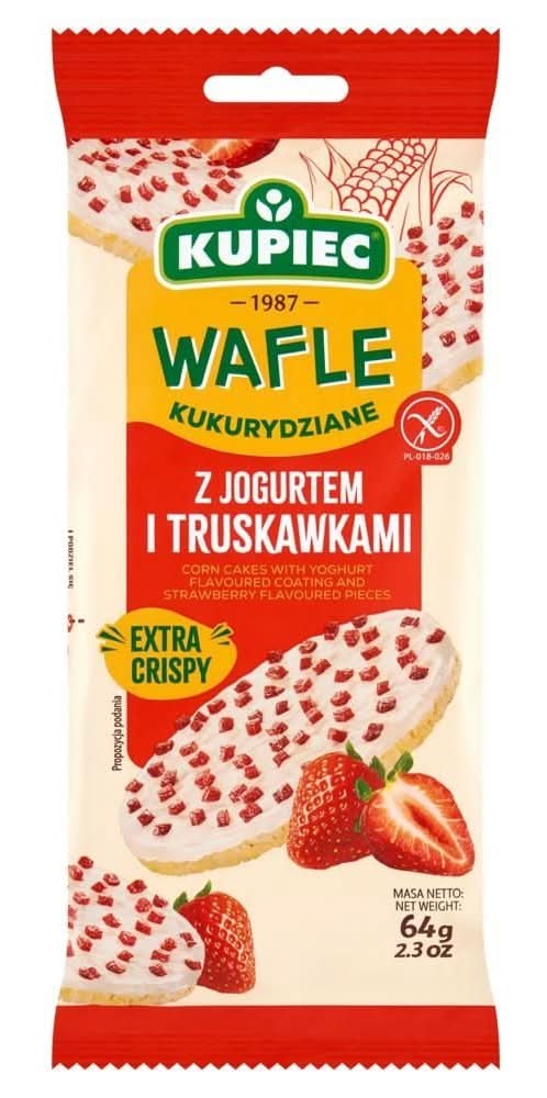 Kupiec Wafle kukurydziane z jogurtem i truskawkami 64 g (4 sztuki)