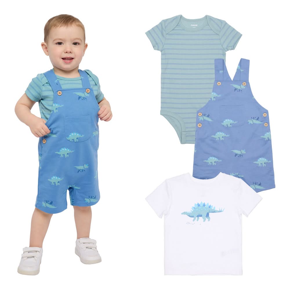 Pekkle - Ensemble De 3-Pièces Salopettes Courtes Pour Enfants / Pekkle Infant Shortall 3-Piece Set