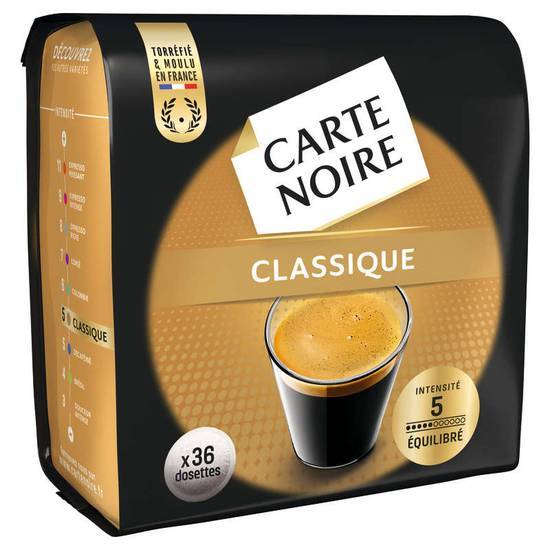 Carte Noire classique 36 dosettes souples intensité 5 equilibré café 250 g