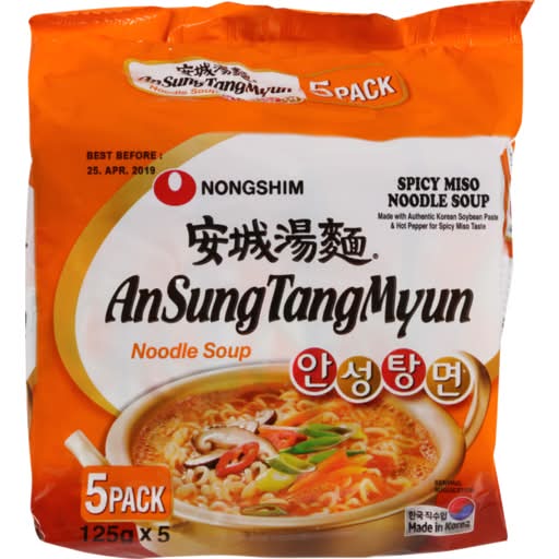 Nongshim Ansung Tangmyun Noodle Soup Spicy Miso 5 x 125g