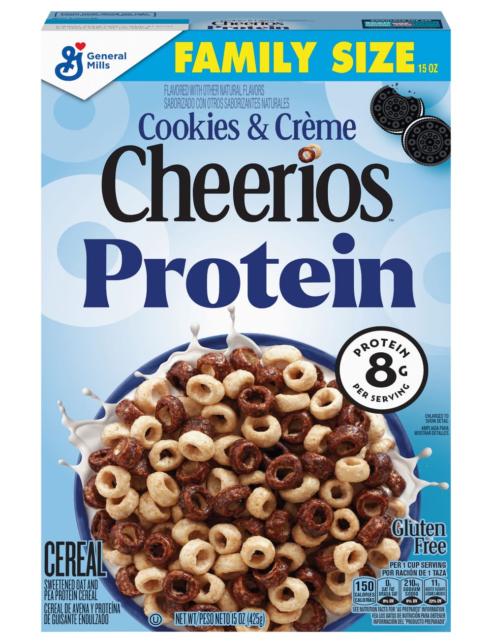 Cheerios Protein Cookies & Cream Breakfast Cereal Family Size, Cookies & Creme (15 oz)