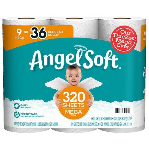 Angel Soft Mega Roll 2-ply Bathroom Tissue - 320.0 ea x 9 pack