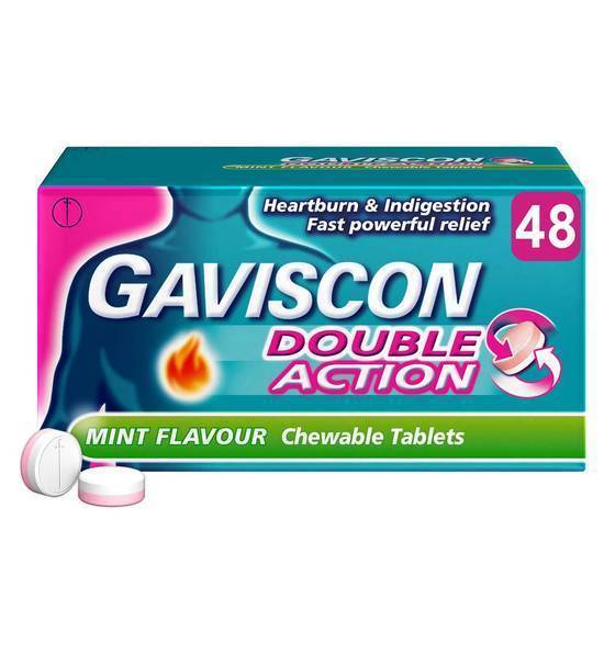 Gaviscon Double Action Heartburn & Indigestion Mint Flavour Tablets x48