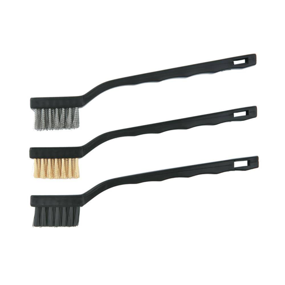 Lincoln Electric 3-Piece Wire Brush Set: Brass, Stainless Steel, Nylon Brushes - Ideal for Cleaning in Confined Areas and Corners - Black | KH590