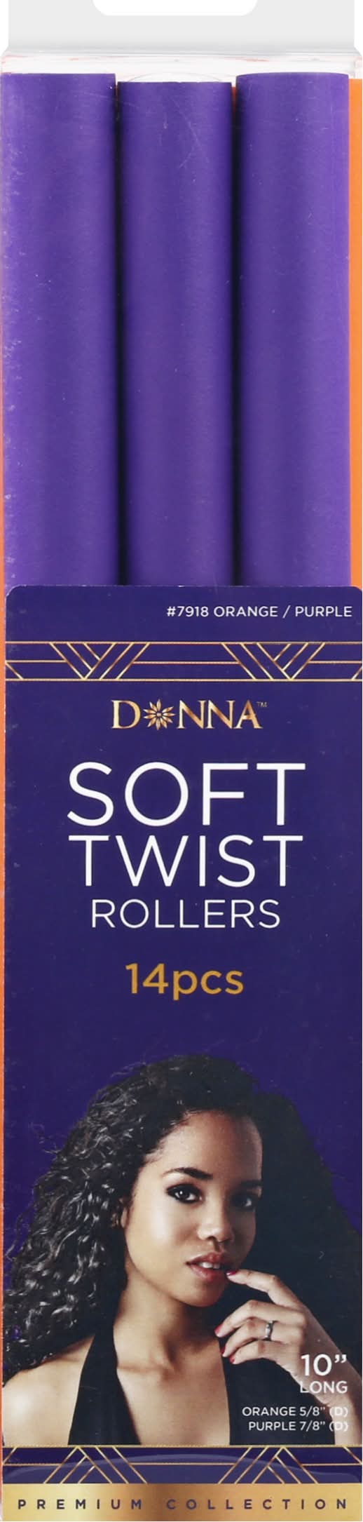 Donna Premium Collection Soft Twist Rollers, 10 Inches, Orange-Purple (8 oz)