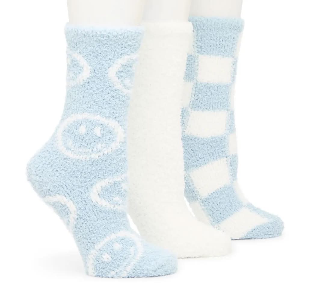 Steve Madden Cozy Lounge Smiley Women's Crew Socks - 3Pk (Multicolor One Size)