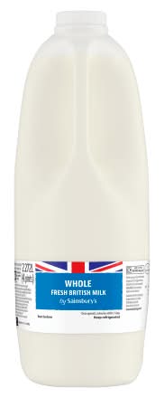 Sainsbury's 3.7% Fat Fresh British Whole Milk (2.27L)