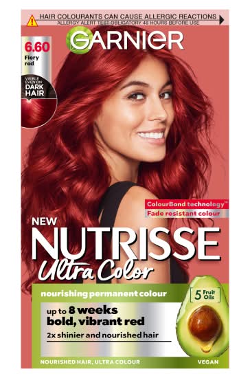Garnier 6.60 Fiery Red, Nutrisse Ultra Color Permanent Hair Dye