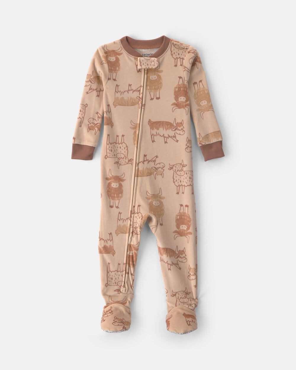 Baby Boy 1-Piece Cow 2-Way Zip DreamPlush Snug Fit Footed Pajama - Brown - 12M
