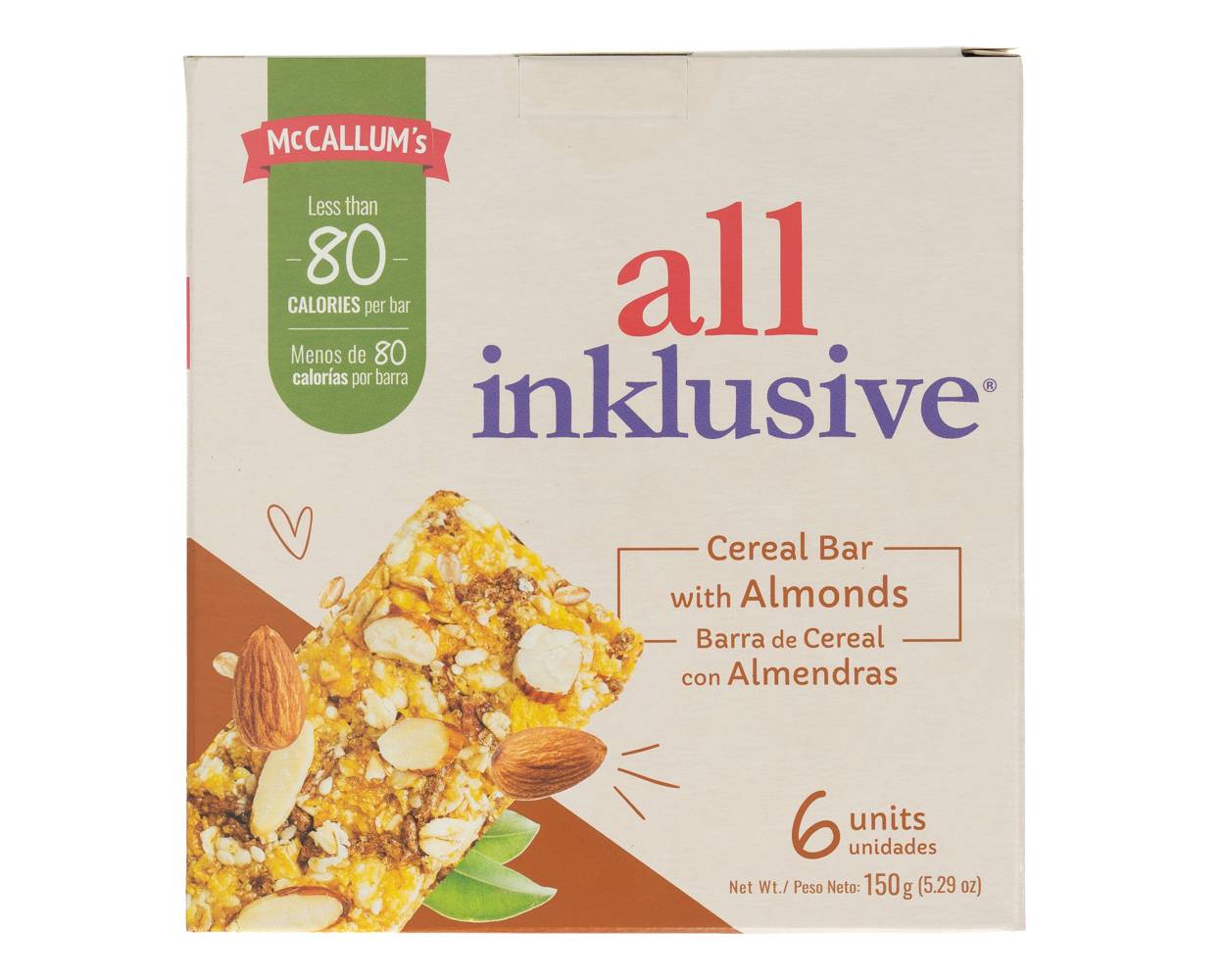 Mccallum's all inklusive barras de cereal con almendras (6 unidades)