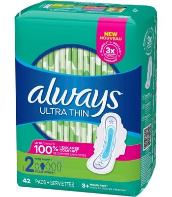 Always ultra thin serviettes hygiéniques longues (42 unités) (taille 2) - always pads, flex wings (470 g)