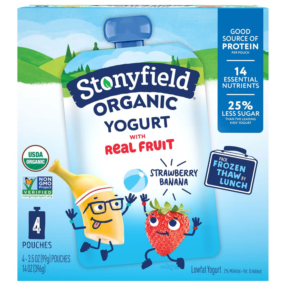 Stonyfield Organic Kid's Lowfat Yogurt Pouches, Strawberry Banana (4 x 3.5 oz)