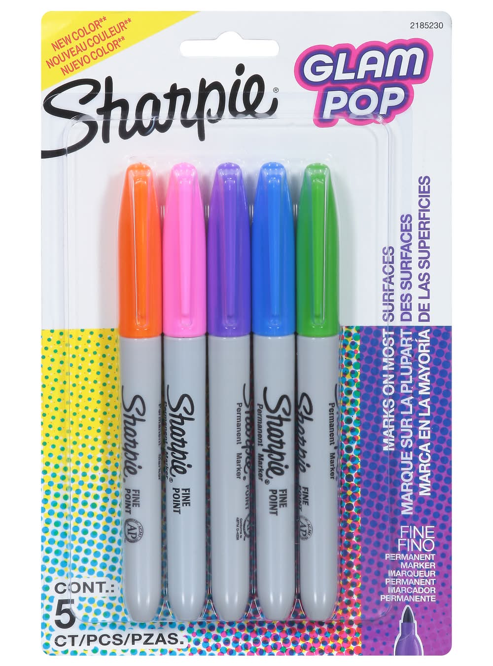 Sharpie Glam Pop Fine Permanent Markers, Assorted (5 ct)