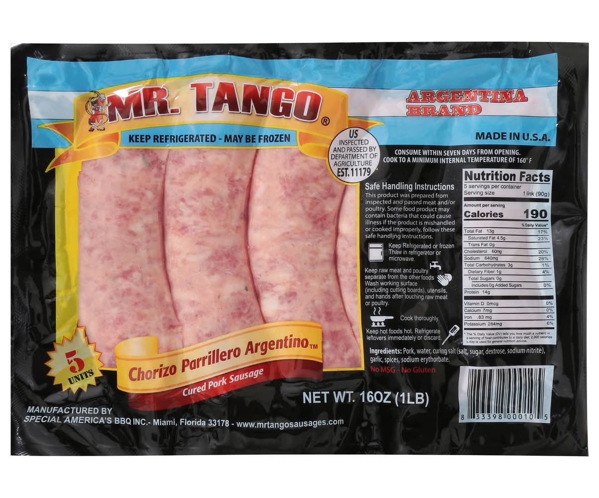 Mr. Tango Chorizo Parrillero Argentino Cured Pork Sausage (16 oz)