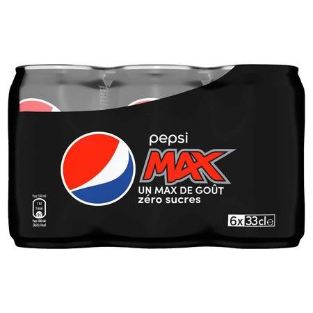 Soda zéro sucres PEPSI MAX - le pack de 6 canettes de 33cL