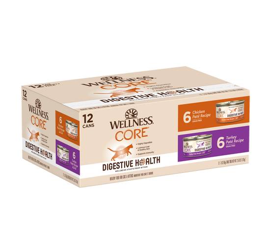 Wellness Core Digestive Health Pate Variety pack Wet Cat Food (12 ct) (chicken & turkey)