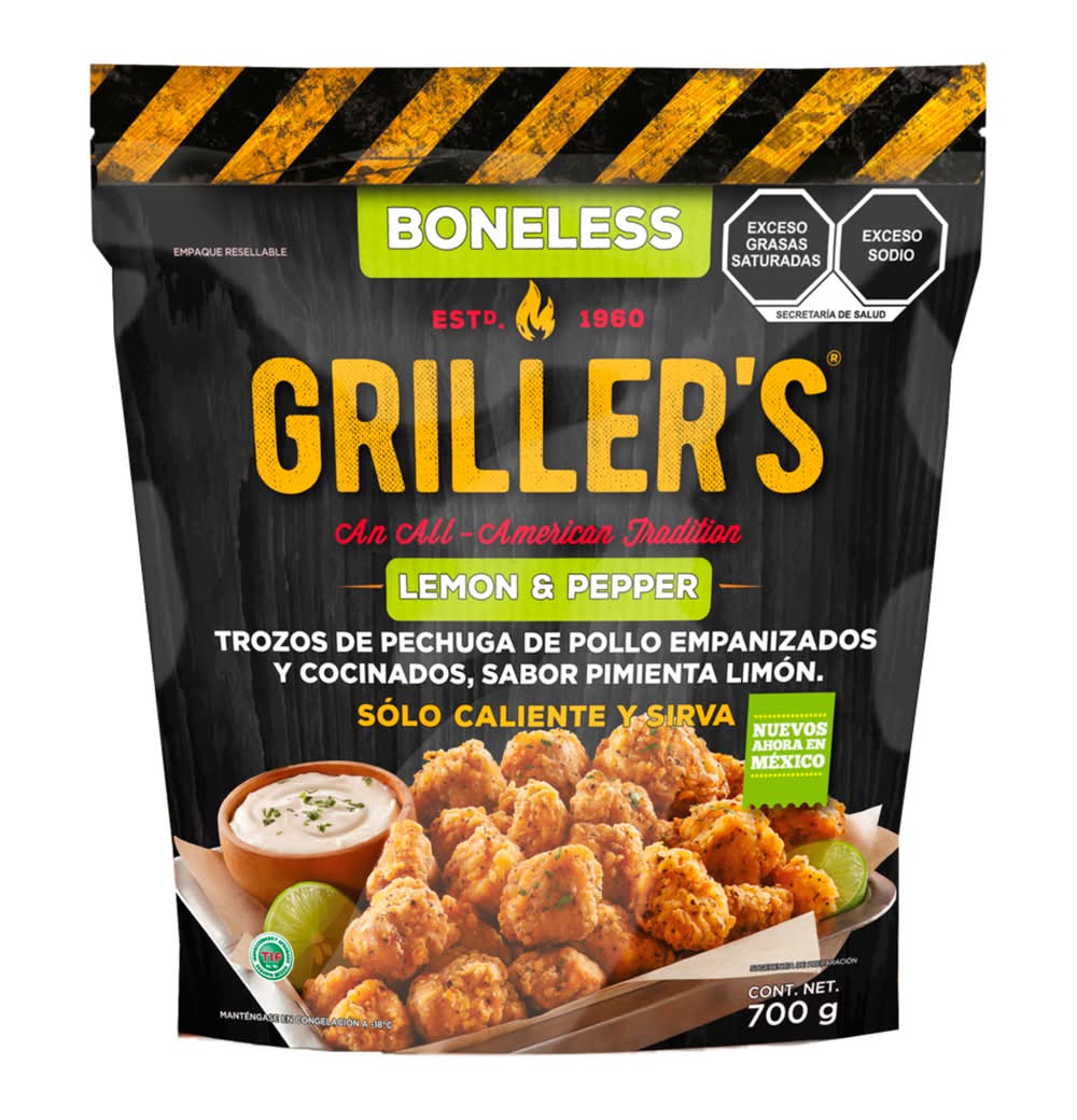 Griller's · Trozo de pechuga empanizado boneless, limón/pimienta (700 g)