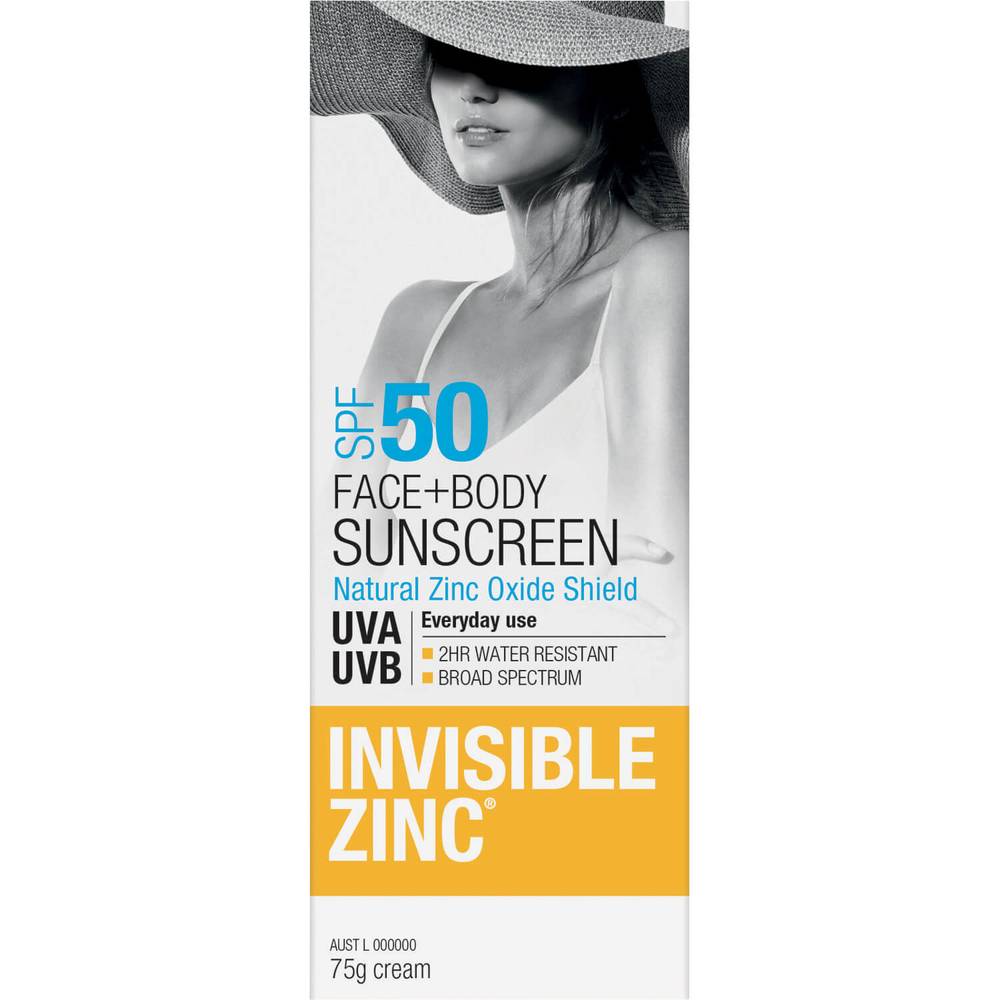 Invisible Zinc Face and Body 2hr Water Resistant SPF50 75g