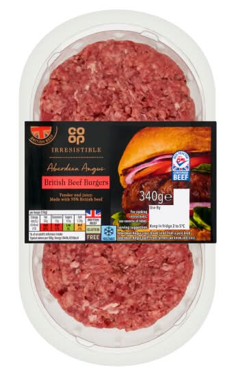 Co-op Irresistible Aberdeen Angus British Beef Burgers (2 pack)