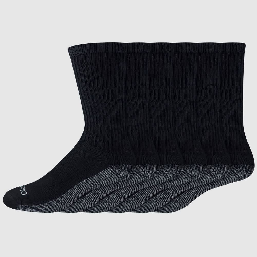 Dickies Reinforced Heel & Toe Dri Tech Crew Socks, Men, 6-12, Black (6 ct)