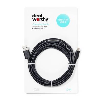 Dealworthy Usb-A To Usb-C Charging Cable, 10 ft, Black